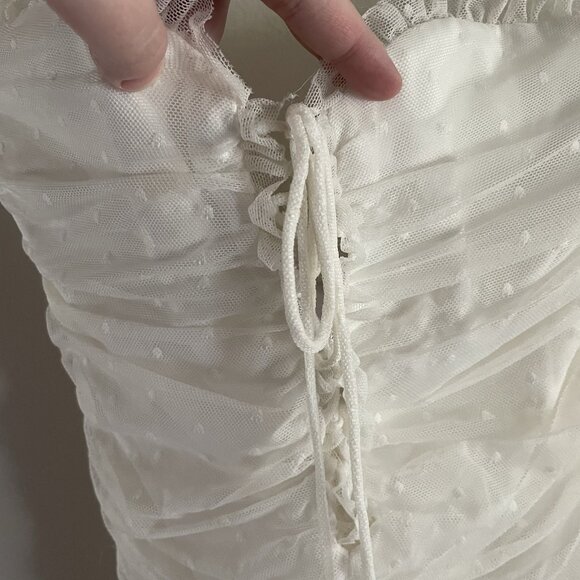 Princess Polly Women 2 White Mesh Polka Dot Ruched Lace Up Ayesha Mini Dress - Picture 7 of 12